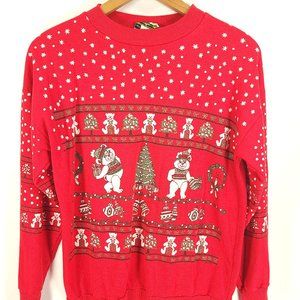 Vtg Ugly Holiday Graphic Sweatshirt Women's Med Distressed Christmas Sky Lite